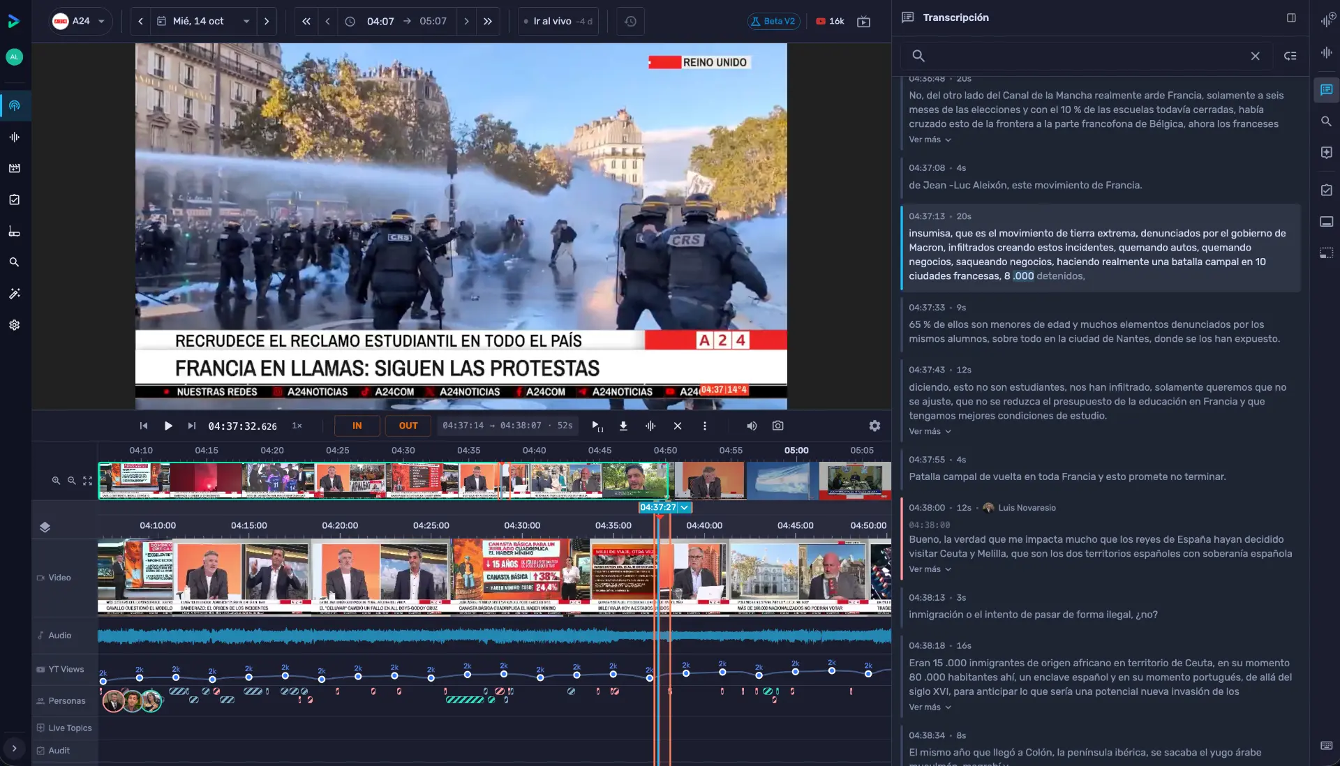 Herramientas de redacción para TV y radio: transcripción sincronizada y detección de temas con Live Topics.